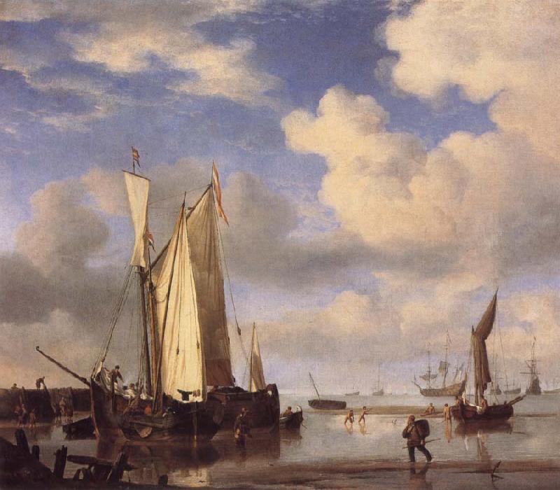 VELDE, Willem van de, the Younger Dutch Vessels Close Inshore at Low Tide,and Men Bathing Germany oil painting art